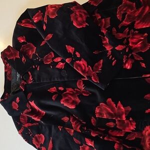 Talbots Vintage Black Velvet with Red Roses Blazer size 14P